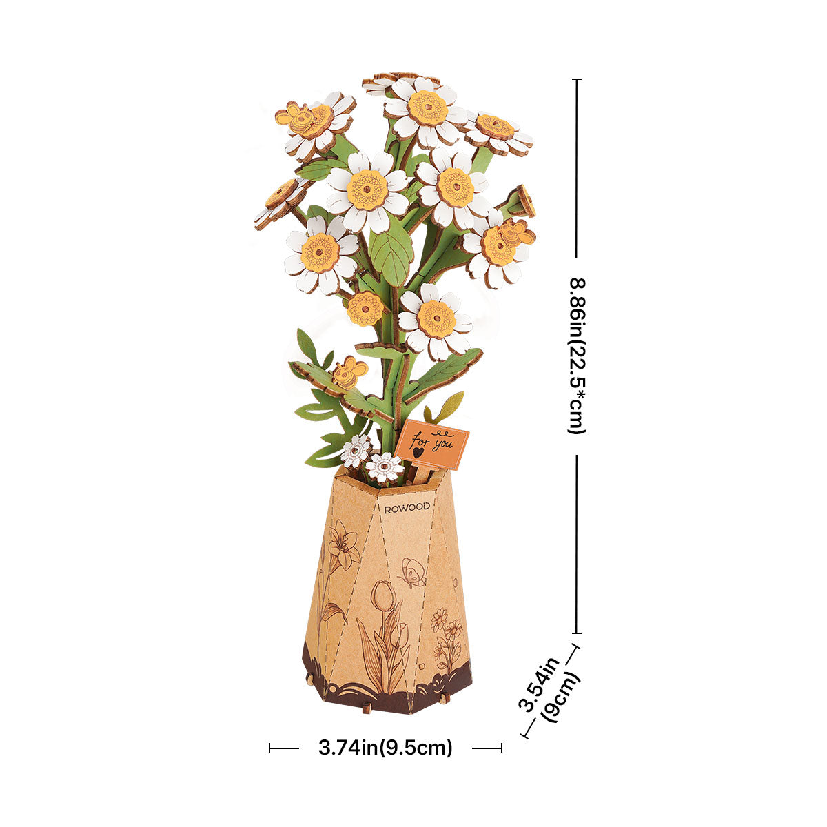 Rowood Chamomile DIY Wooden Flower 3D Puzzle TW061, 3D wooden DIY flower puzzle, side view