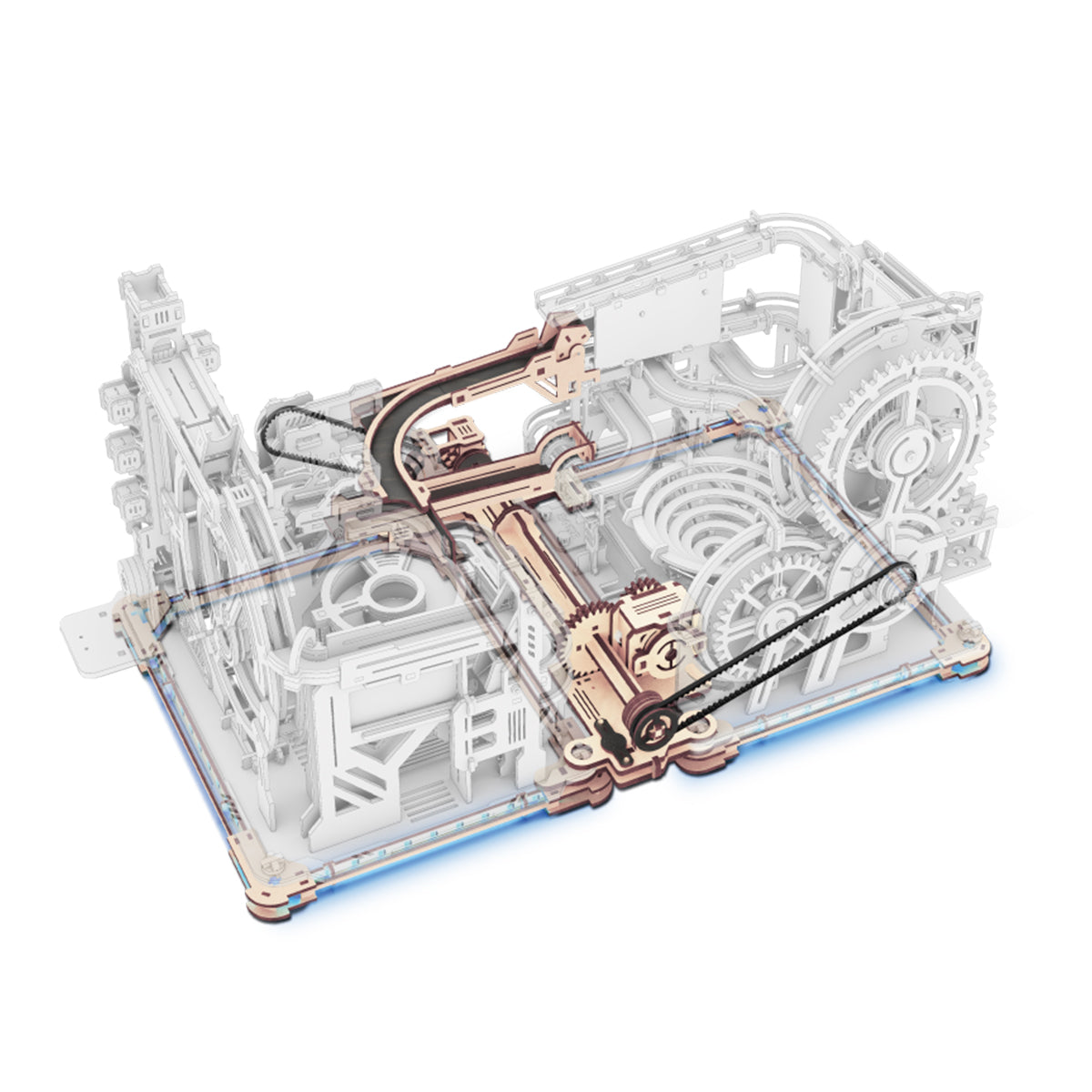 ROKR Marble Spaceport Marble Run LGC01 marble run 3D wooden puzzle, exploded view of components and parts