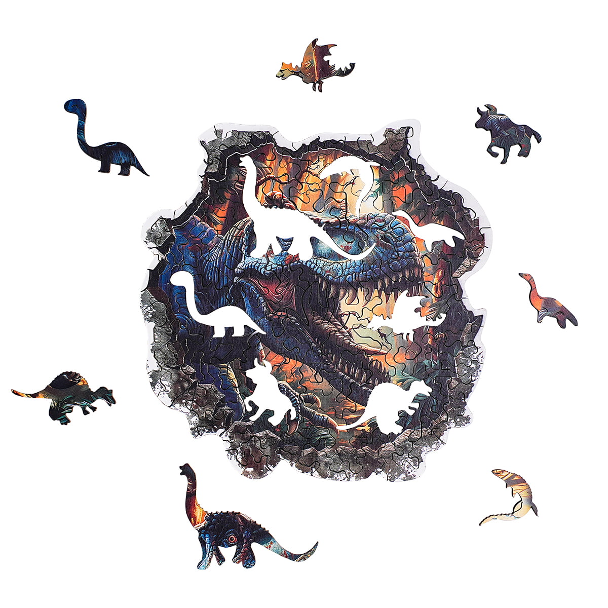 ROBOTIME, Wall Breaking T-Rex, wooden jigsaw puzzle, side angle