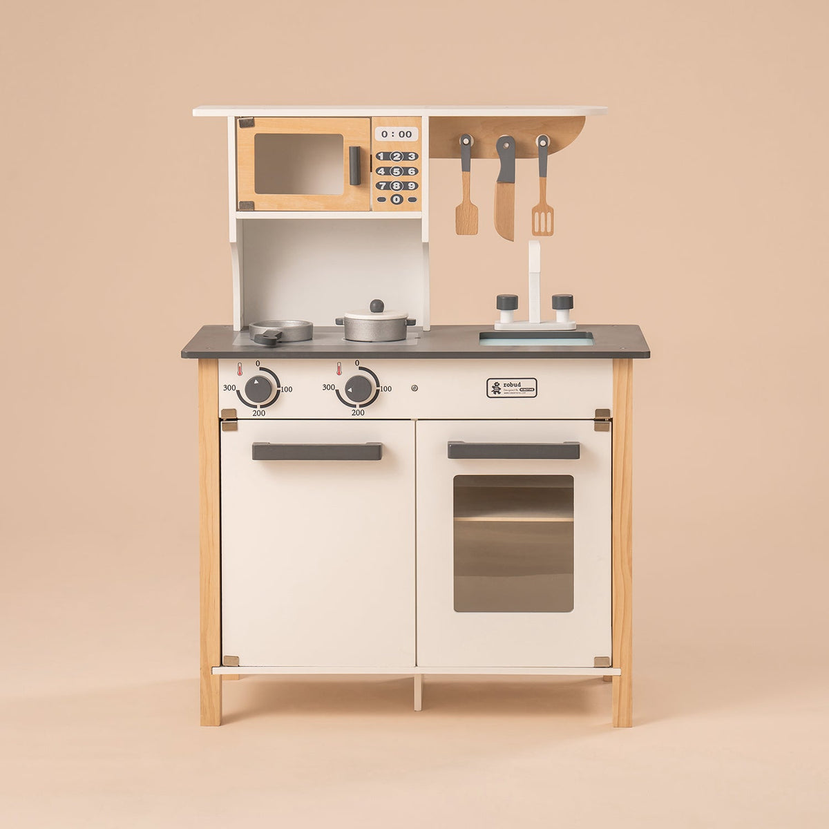 Robud, Wooden Kids Play Kitchen Playset, WG01, wooden play kitchen set, detail close-up