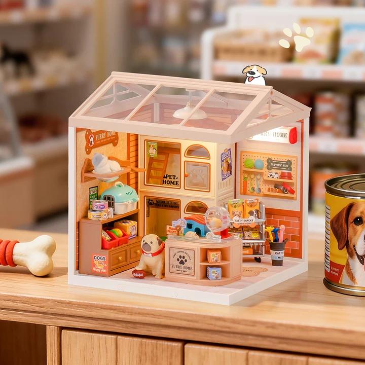 Rolife Furry Friends' Home Miniature House DW027 DIY miniature house kit, product front view on neutral background