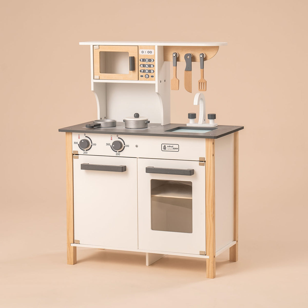 Robud, Wooden Kids Play Kitchen Playset, WG01, wooden play kitchen set, front view