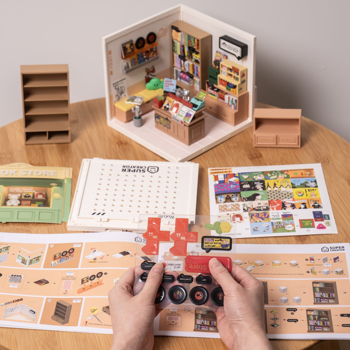 Rolife Super Creator Fascinating Book Store DW004 DIY book nook miniature kit, packaged kit with instruction manual