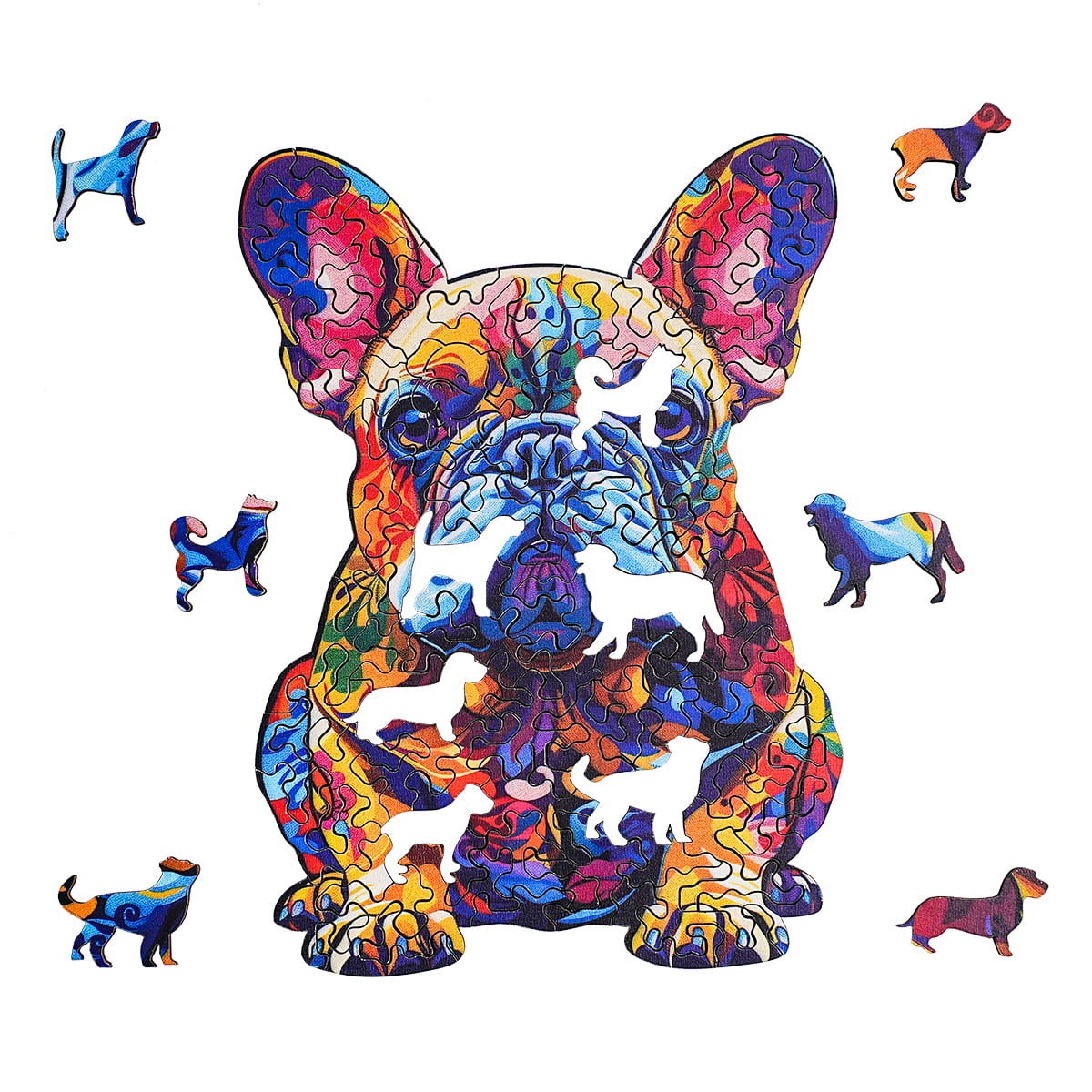 ROBOTIME, French Bulldog, wooden jigsaw puzzle, side angle