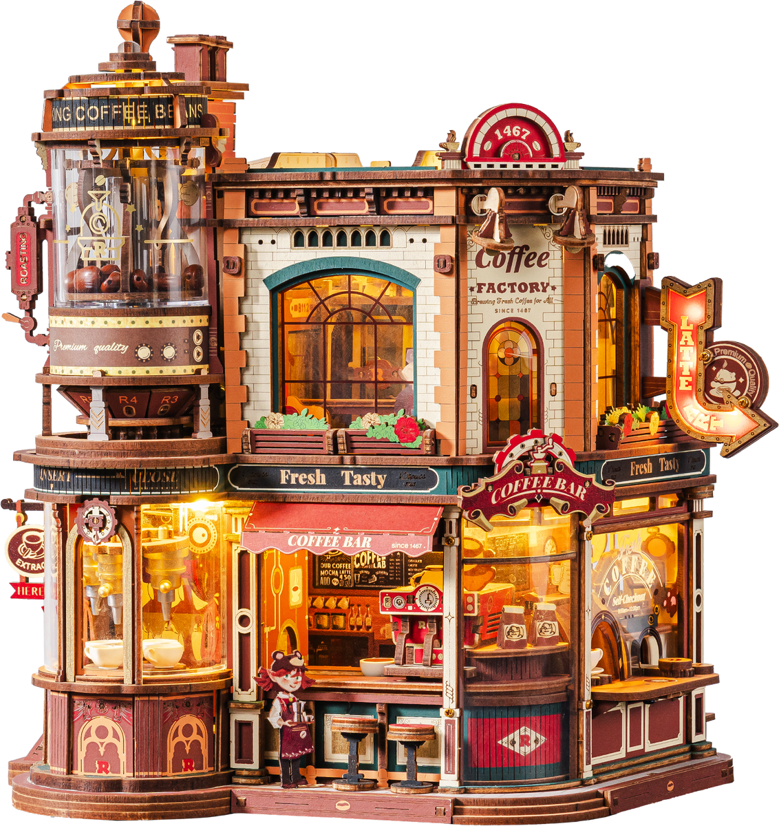 ROKR Dream Coffee Factory Spieluhr aus Holz, 3D-Puzzle EAB02