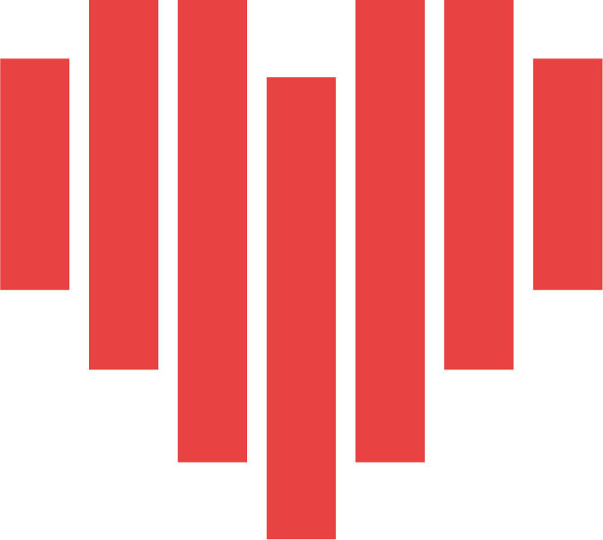 Red geometric heart icon formed by vertical bars of decreasing height, a Robotime brand emblem on white.