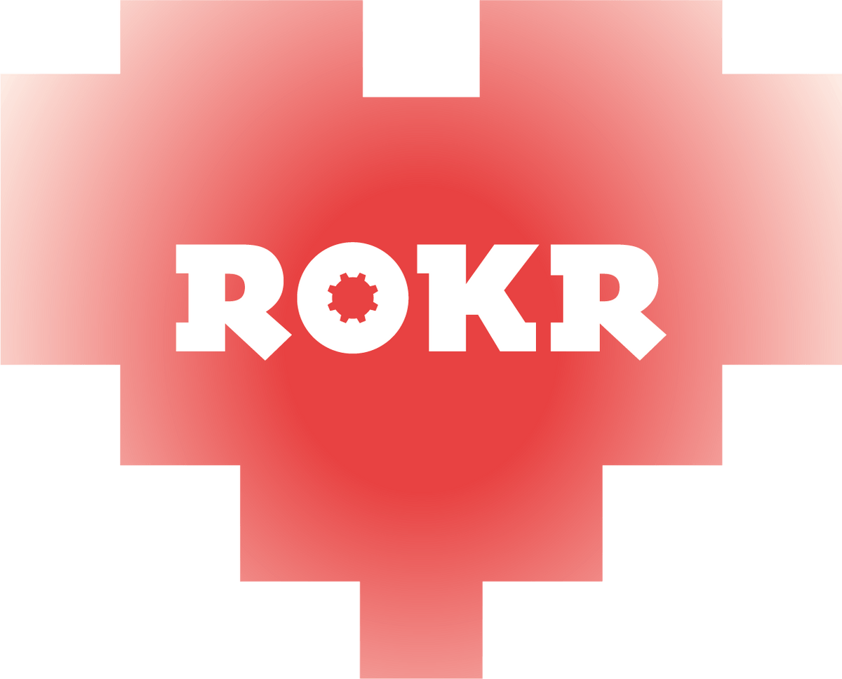 ROKR brand logo displayed as a red pixelated heart shape with bold white ROKR text centered inside.