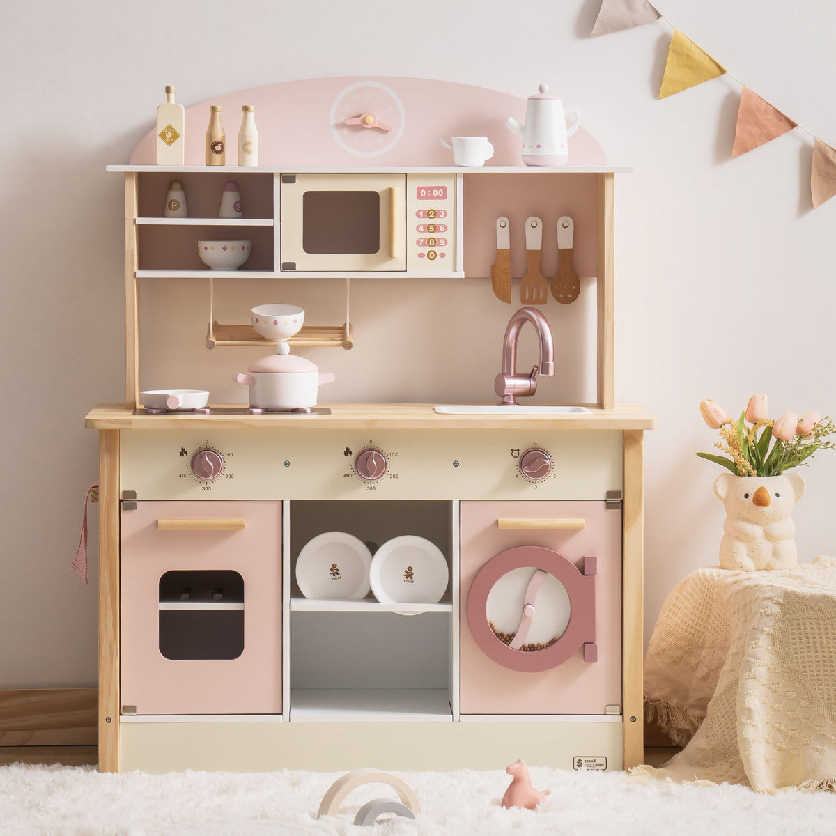 Robud Wooden Play Kitchen with Realistic Accessories 3D wooden model kit, packaged kit with instruction manual