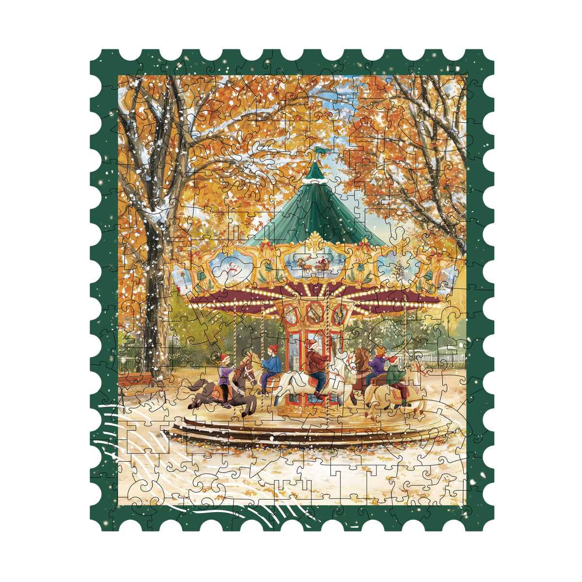 Rowood Golden Autumn Carousel Wooden Jigsaw Puzzle TA008 3D wooden vehicle puzzle, product front view on neutral background