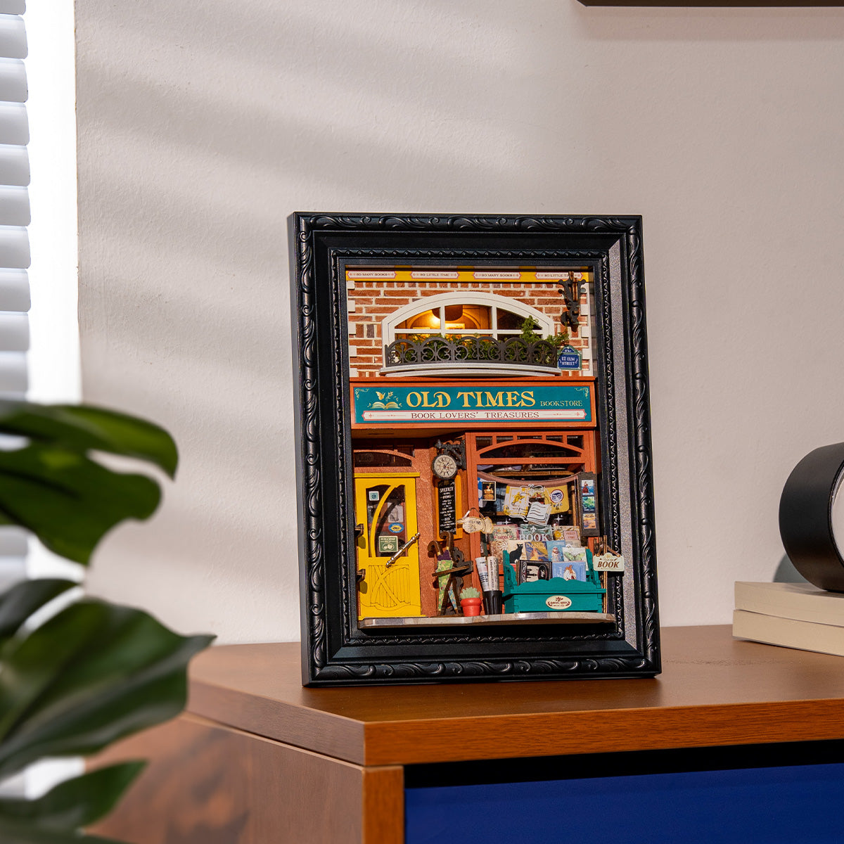 Rolife Old Times Bookstore 3D Wooden Puzzle DP004 3D wooden puzzle model, angled view showing detail and craftsmanship