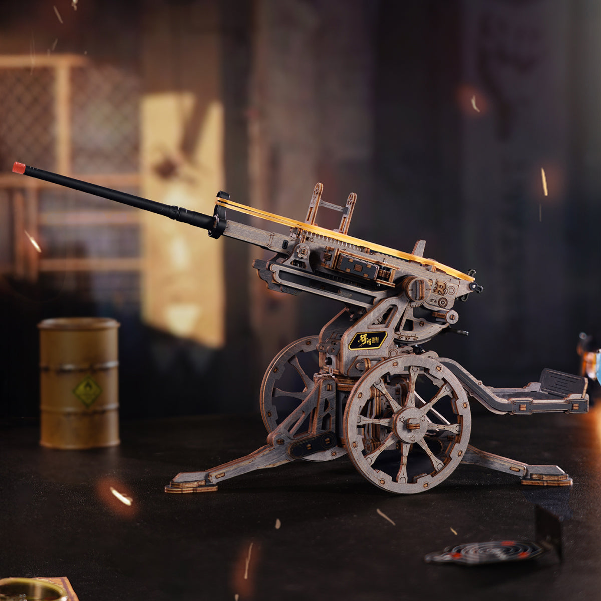 ROKR Anti-aircraft Gun Wooden 3D Puzzle LQM01 3D wooden puzzle model, angled view showing detail and craftsmanship