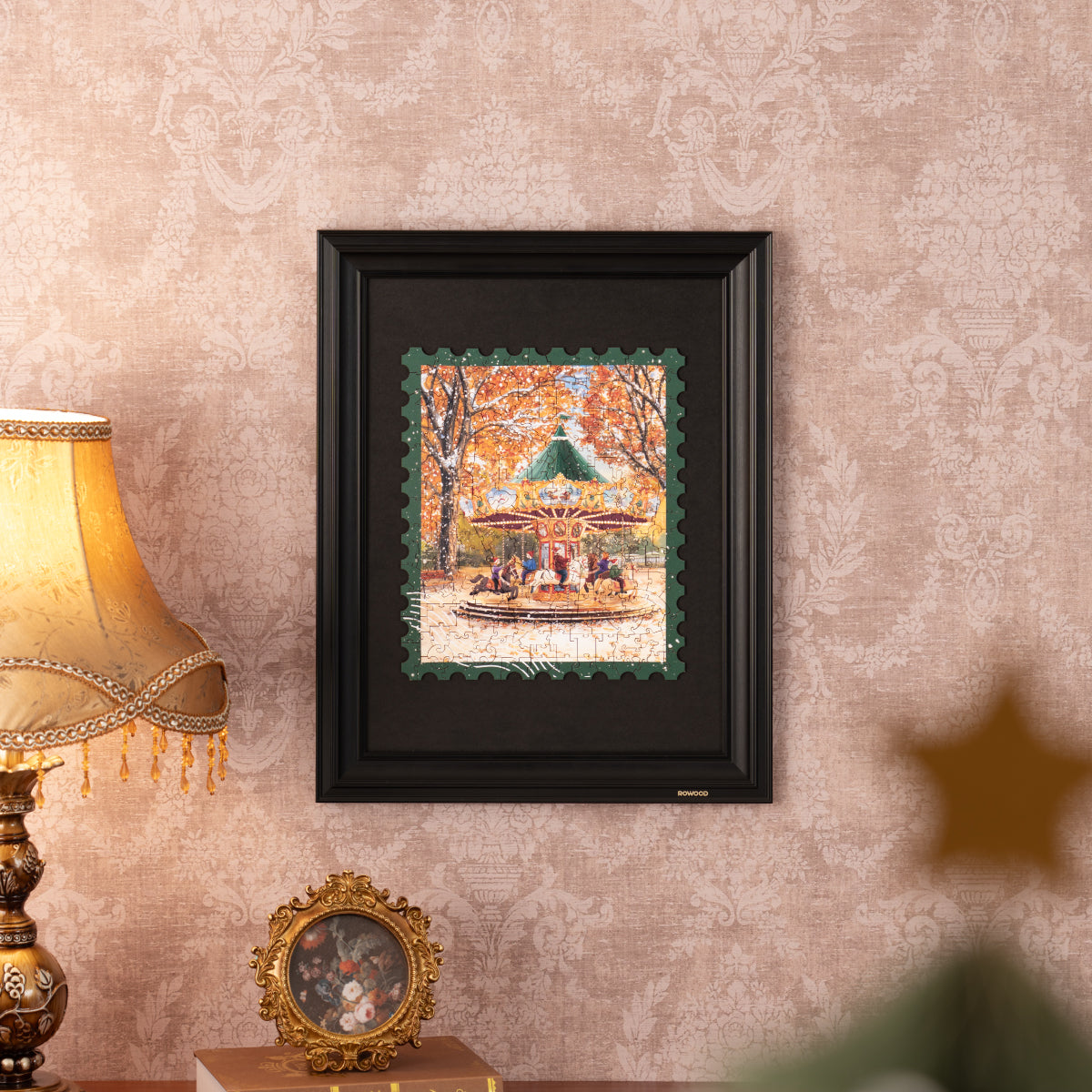 Rowood Golden Autumn Carousel Wooden Jigsaw Puzzle 3D wooden vehicle puzzle, angled view showing detail and craftsmanship