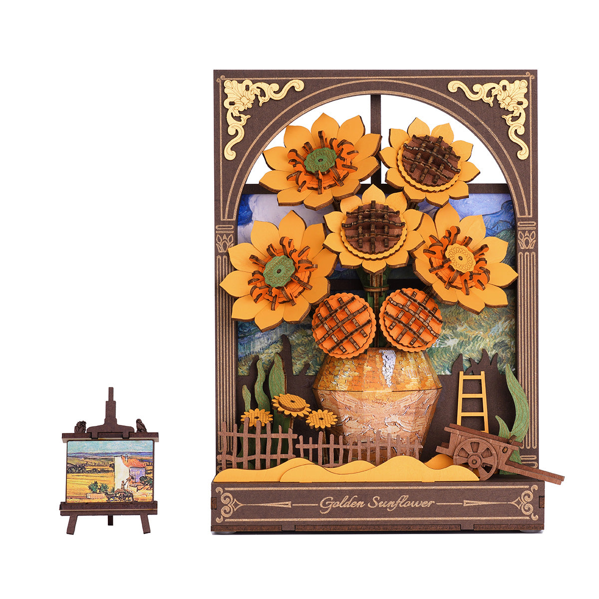 Rowood Golden Sunflower Wall Art 3D Wooden Puzzle TH002, 3D wooden wall art puzzle, front product view