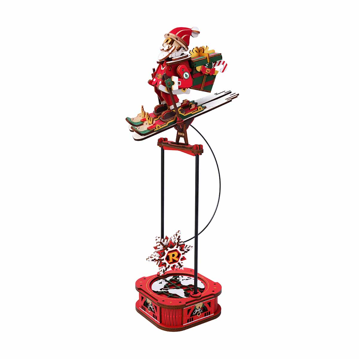 ROKR Santa on Skis Pendulum Balance Toy 3D Puzzle MCD06 3D wooden puzzle model, product front view on neutral background