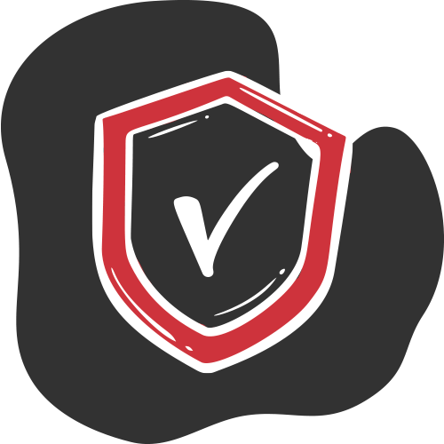 Robotime brand red and dark grey heart with hand icon illustration symbolizing care and quality on a dark organic blob shaped background