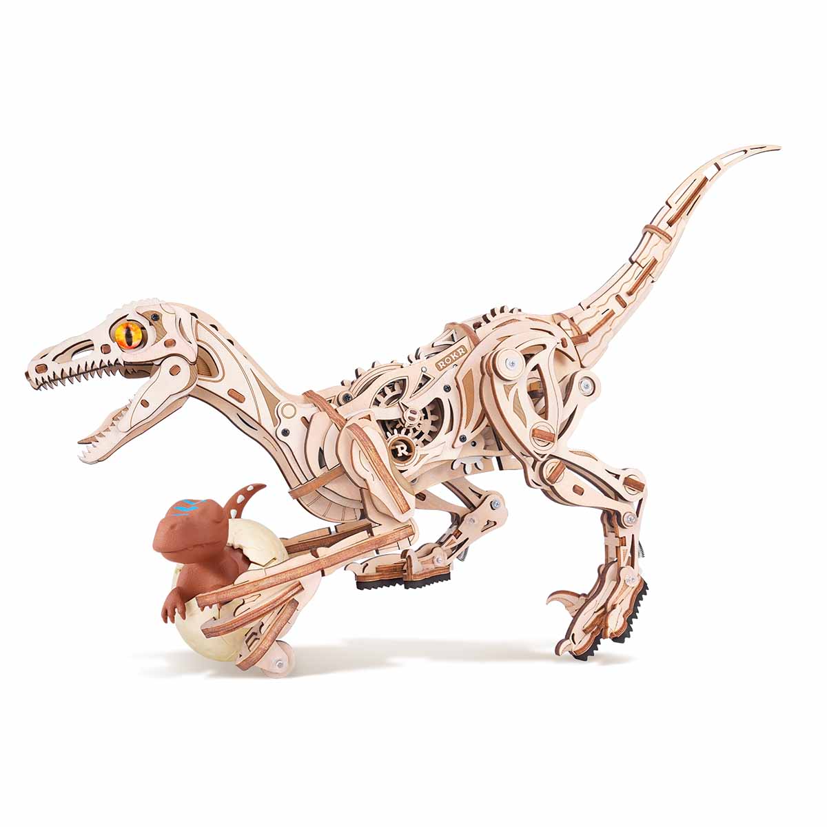 ROKR Velociraptor Mechanical mechanical 3D wooden puzzle, main hero shot LD01