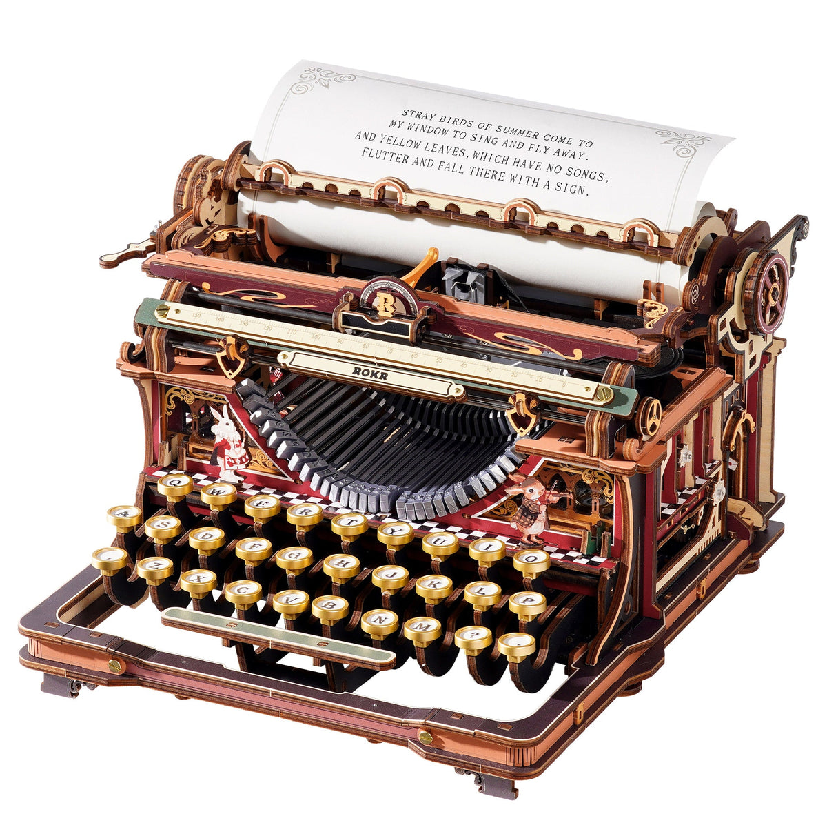 ROKR Mechanical Typewriter Wooden 3D Puzzle LK703C (Magic Version) LK703C, product front view on neutral background