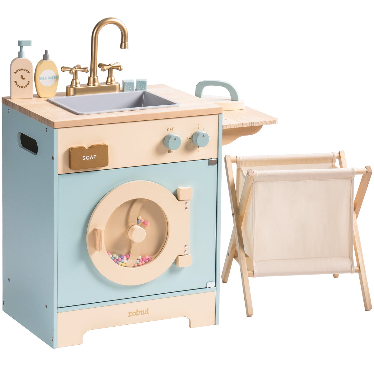Robud, Wooden Laundry Playset, wooden laundry playset, top-down view