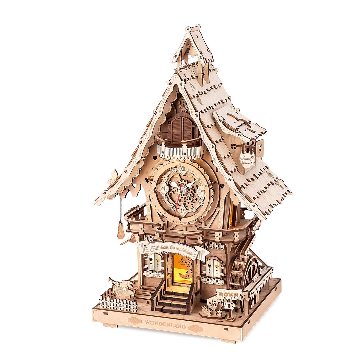 ROKR Cuckoo Clock Mechanical 3D Wooden Puzzle, mechanical cuckoo clock 3D wooden puzzle, texture detail