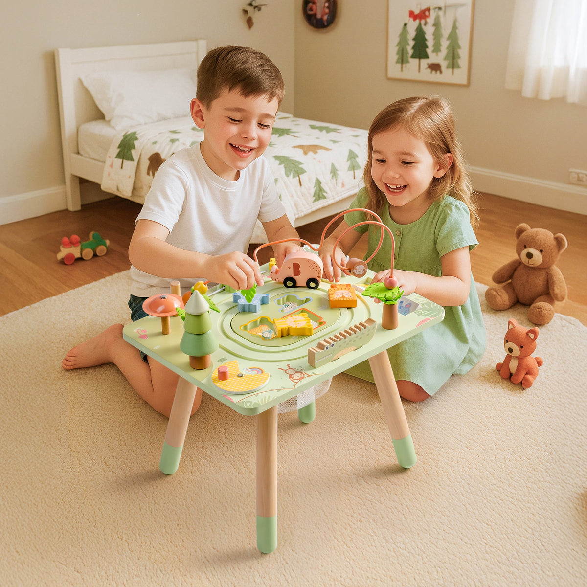 ROBUD 11 in 1 Wooden Rainforest Activity Table main product photo