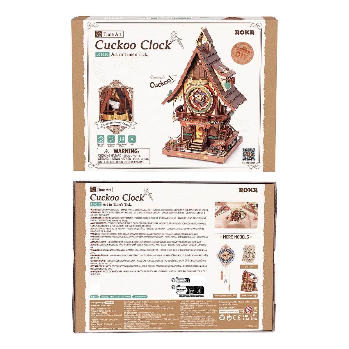 ROKR Cuckoo Clock Mechanical 3D Wooden Puzzle, mechanical cuckoo clock 3D wooden puzzle, assembled display