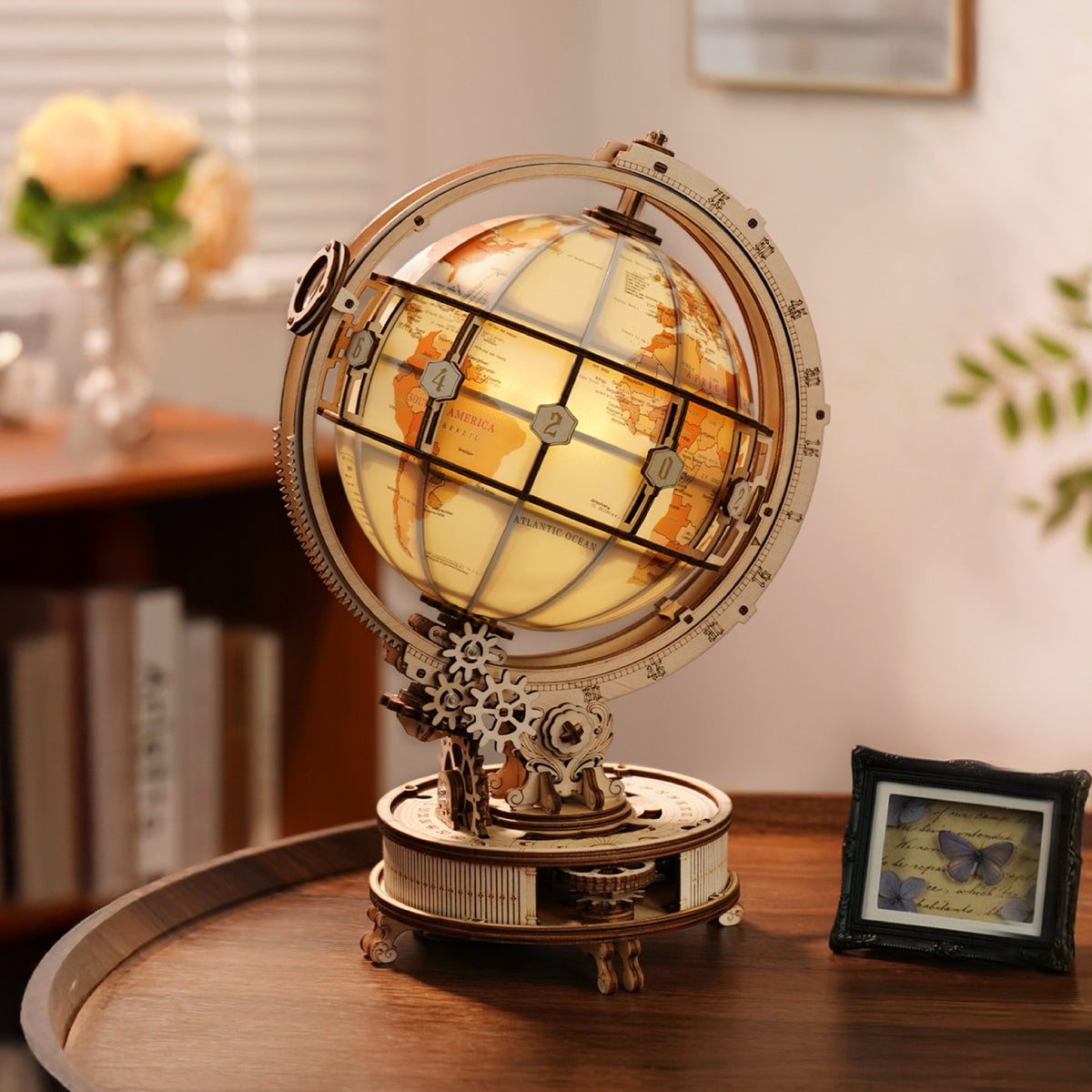 ROKR Luminous Globe 3D Wooden Puzzle ST003D (Electric Version) ST003D, detail of decorative elements and finish