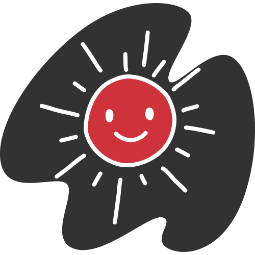Robotime brand red and dark grey paint roller icon with dripping paint design on a dark organic shaped background