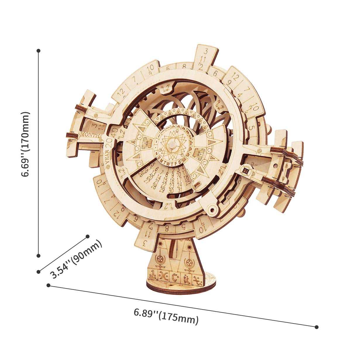 ROKR, Perpetual Calendar, LK201, 3D wooden calendar puzzle, top-down view