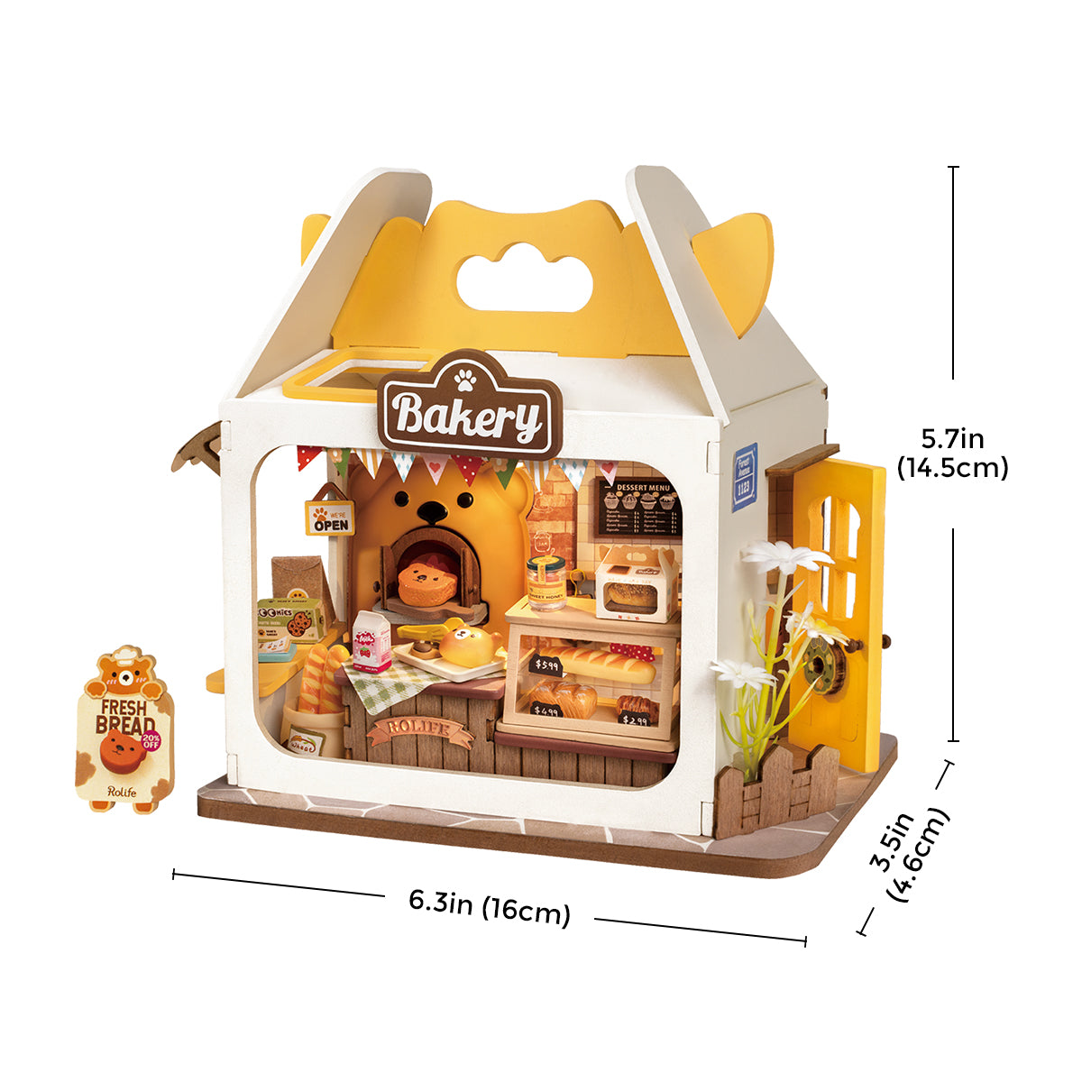 Rolife Food Box Shop DIY book nook miniature kit, close-up of intricate laser-cut parts