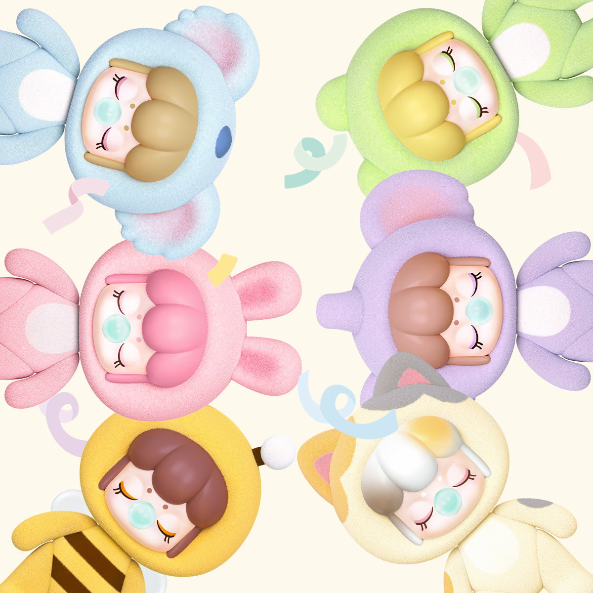 Rolife BabyNanci Fluffy Party Surprise Figure Dolls NCXX five colorways lined up