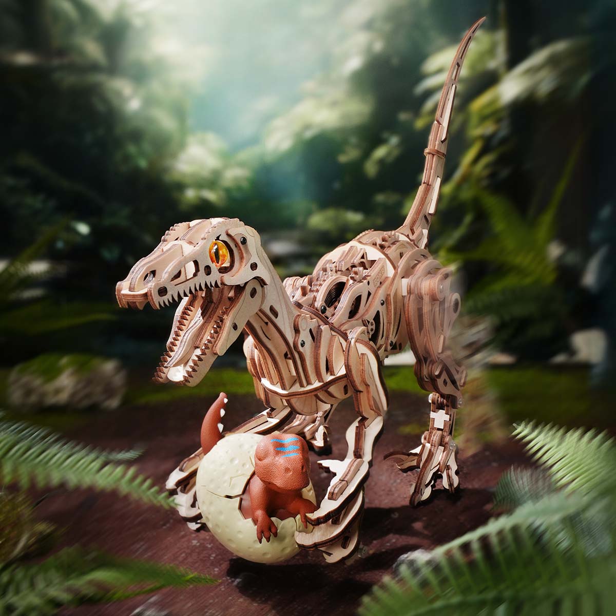 ROKR Velociraptor Mechanical mechanical 3D wooden puzzle, detail close-up LD01