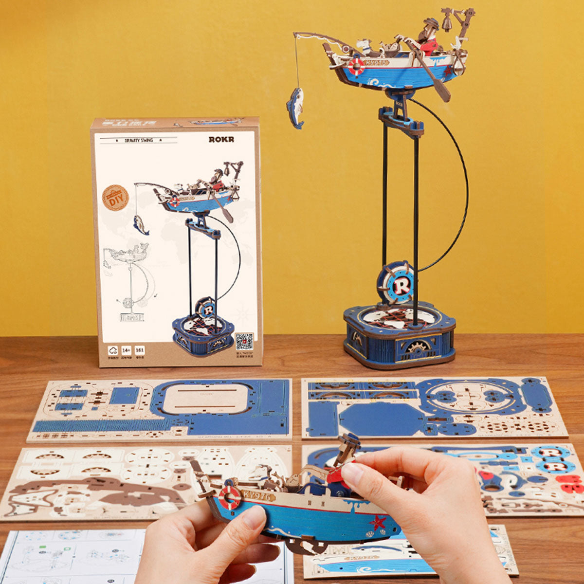 ROKR 3D wooden puzzle kit MCD02, close-up of texture and finish
