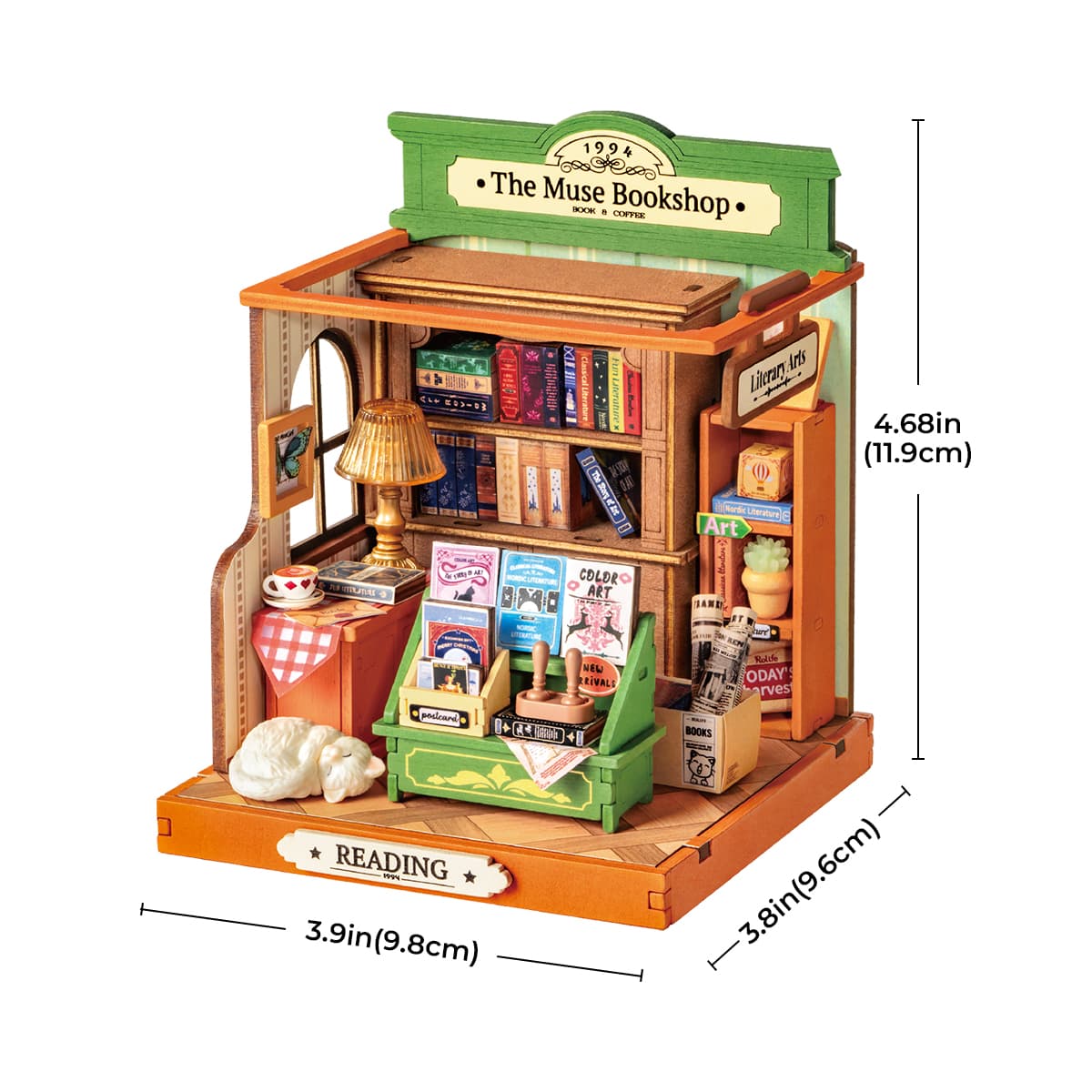 Rolife Little & Warm Space Series3 DIY book nook miniature kit, front view on a neutral background