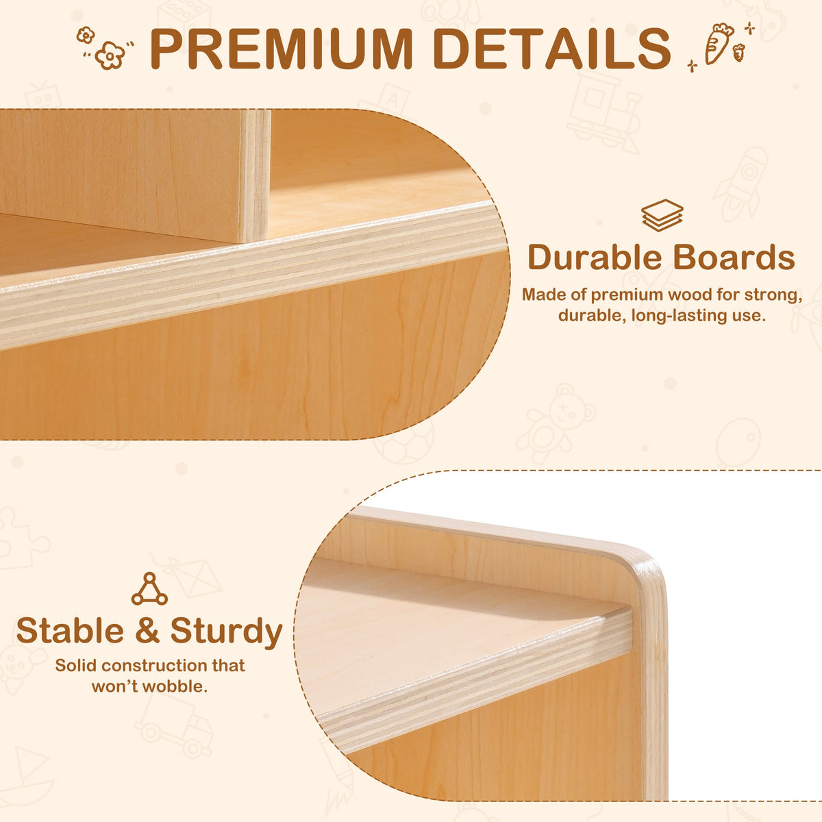 ROBUD Wooden Storage Cabinet premium detail showing durable boards and stable sturdy solid construction close-up