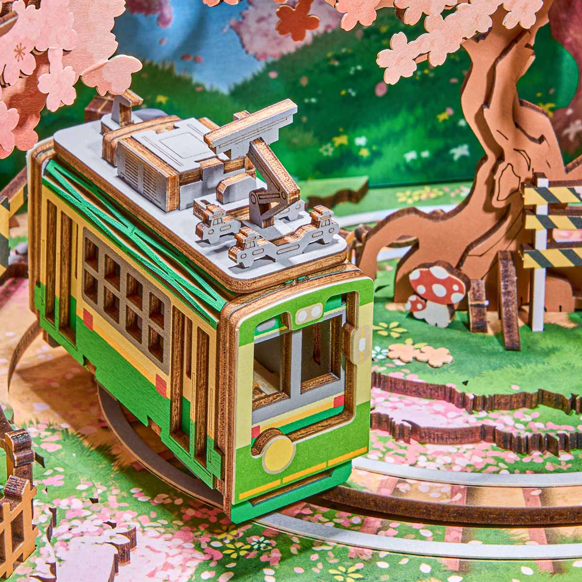 Rolife Sakura Dreamy Tour DIY music box 3D wooden puzzle, in-scene context AMT02