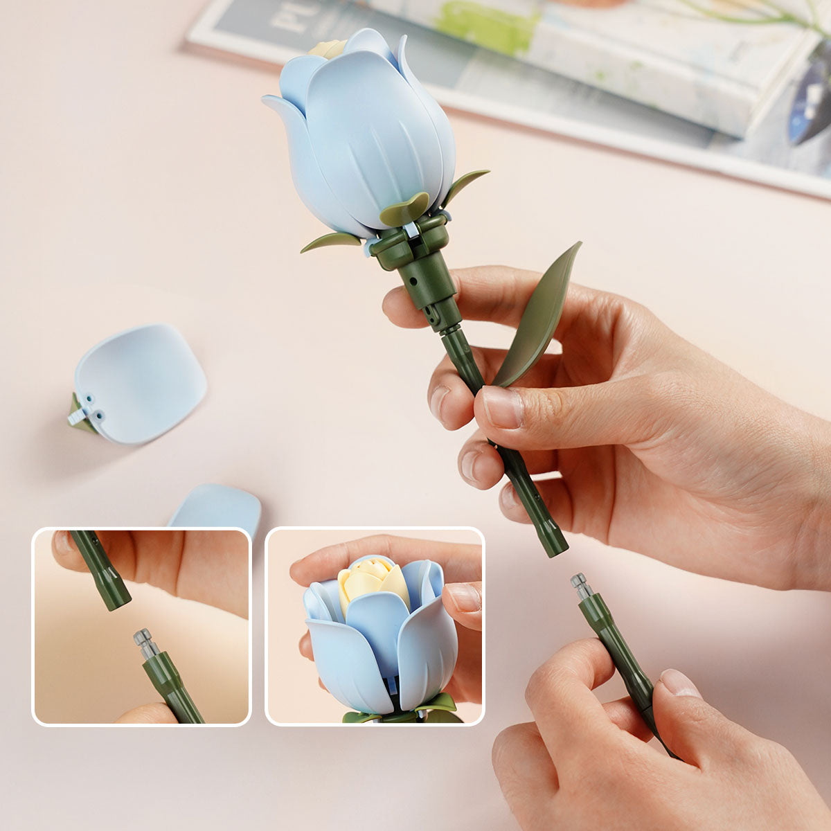 ROKR Floral Art Series Single Flower, 3D wooden single flower puzzle, close-up detail