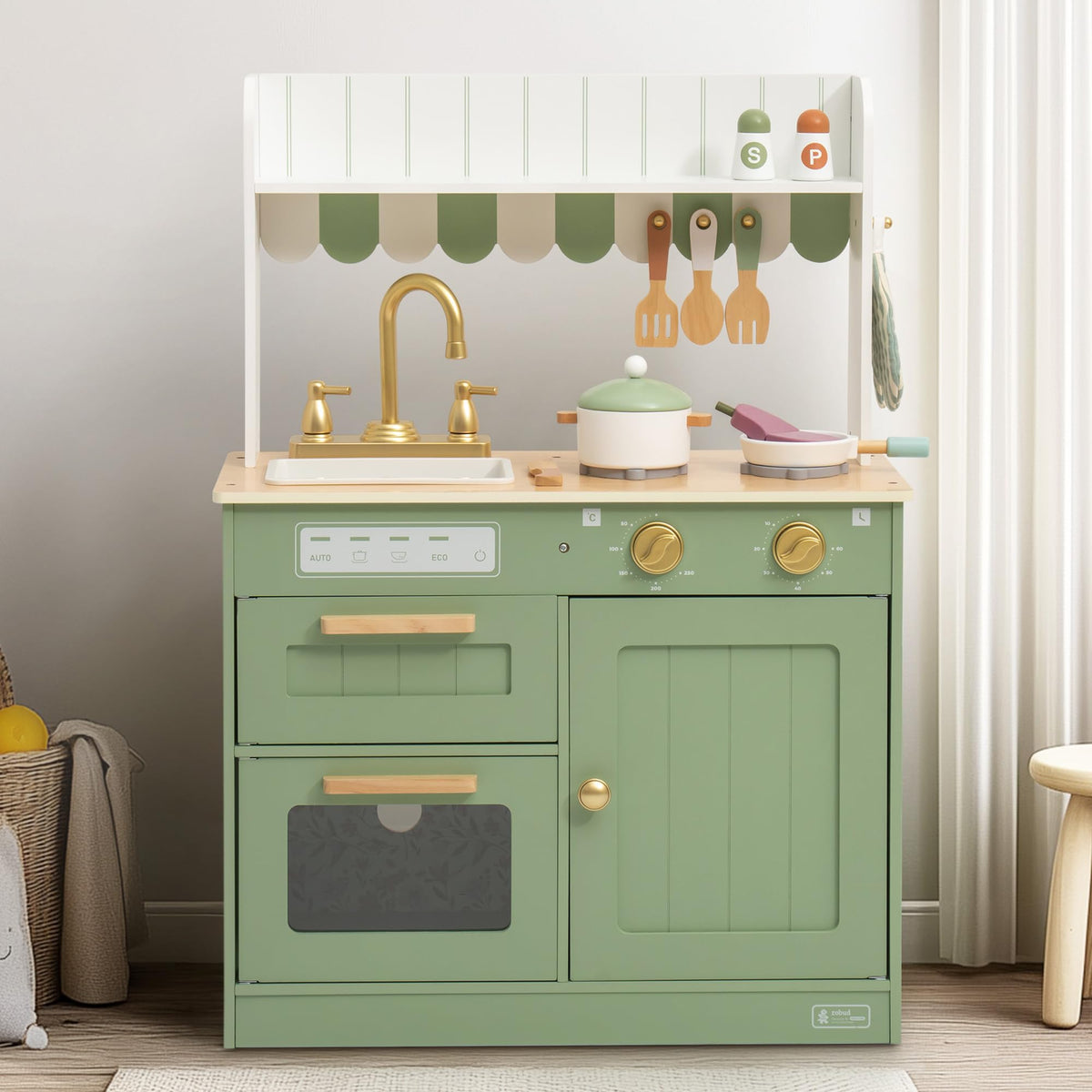 ROBUD Wooden Kids Play Kitchen Set Olivia Green