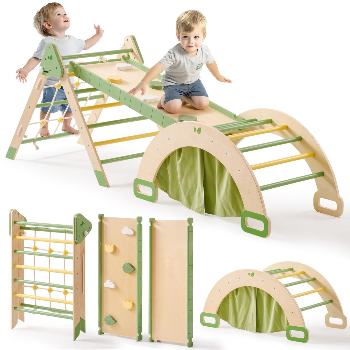 Robud toddler climbing toy set, angled view showing front and side