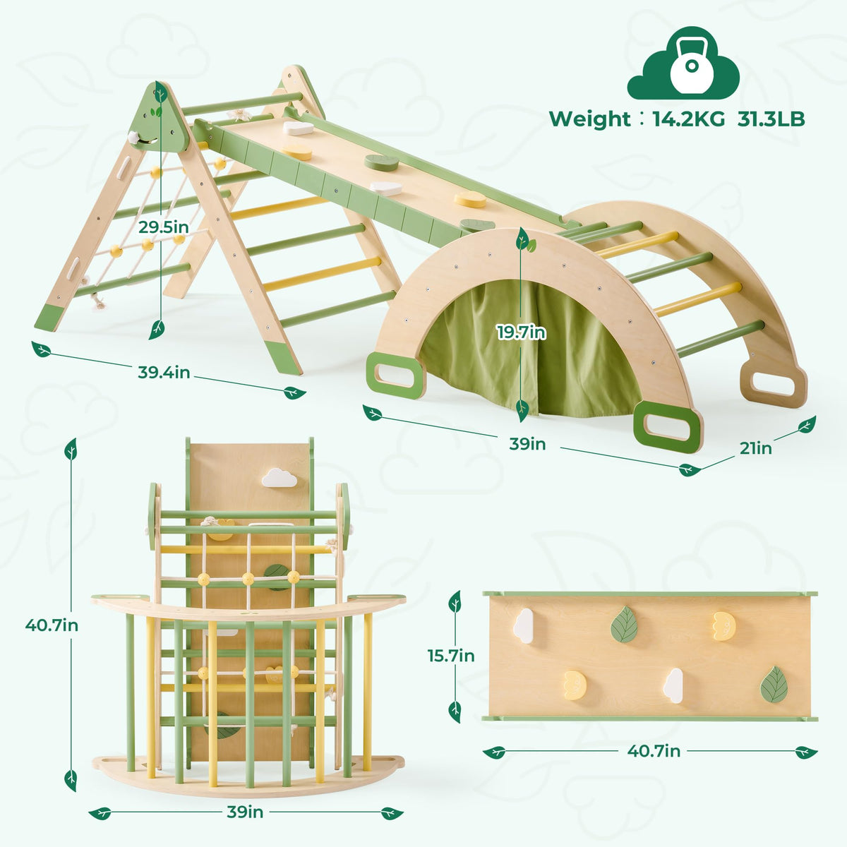 Robud toddler climbing toy set, size and scale comparison