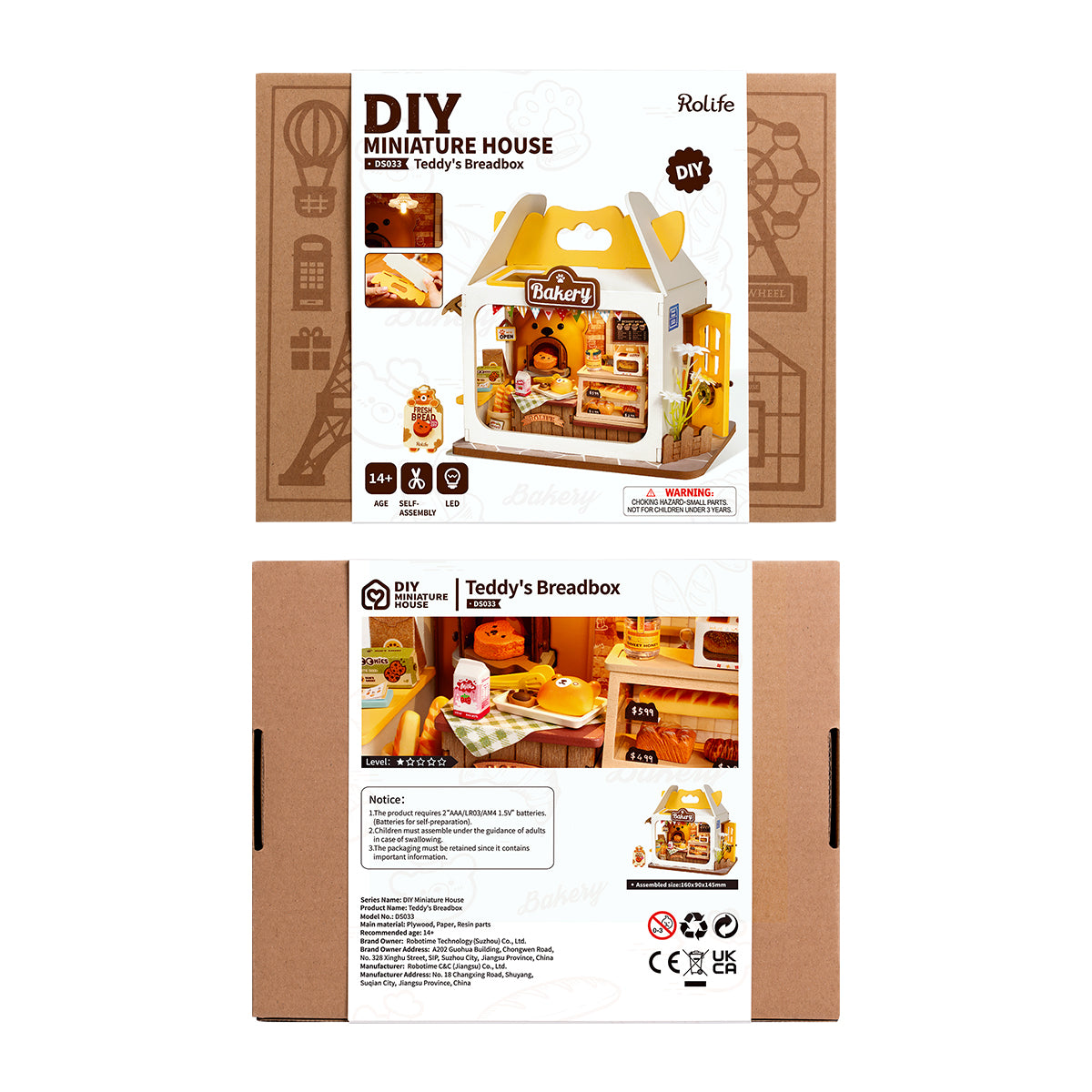 Rolife Food Box Shop DIY book nook miniature kit, lifestyle scene on a wooden desk