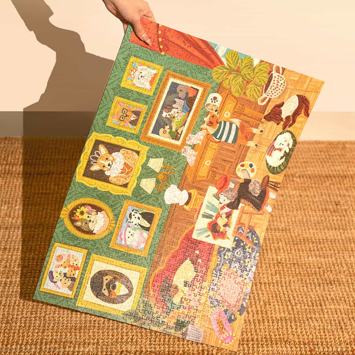 Rolife Doggie Art Gallery 1000 Piece Jigsaw Puzzle PT008, wooden jigsaw puzzle, top-down view