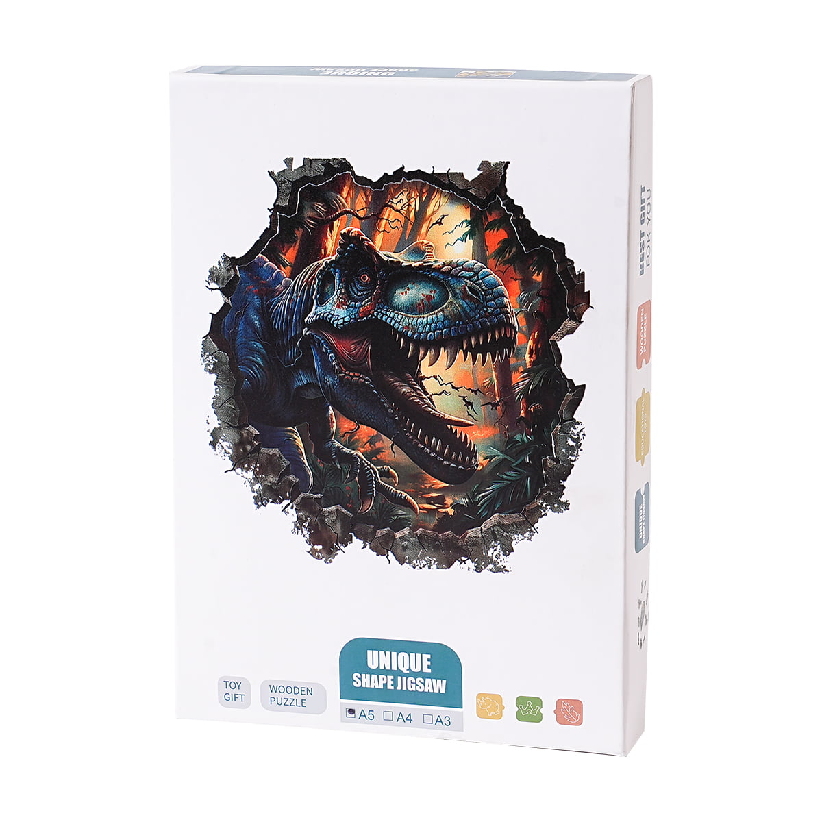 ROBOTIME, Wall Breaking T-Rex, wooden jigsaw puzzle, styled scene