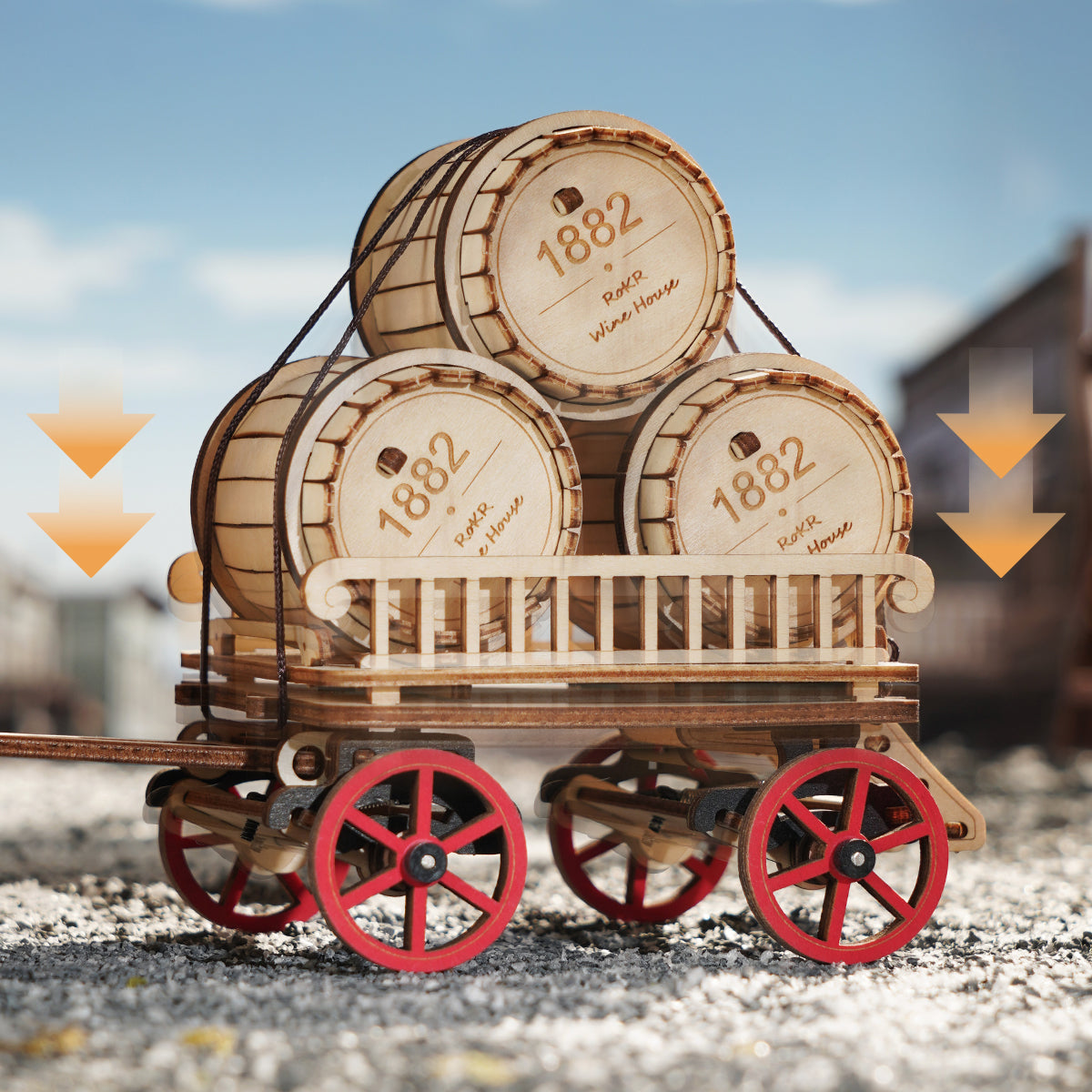 ROKR, Steam Engine, LKA01, 3D wooden steam engine puzzle, styled scene