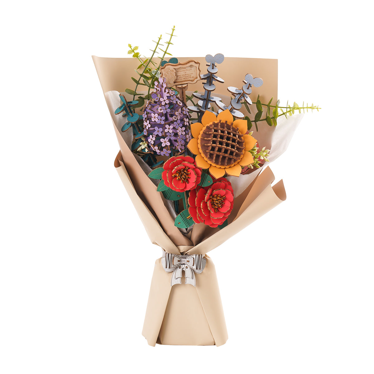 Rowood Holzblumenstrauß TW01H 3D-Holzpuzzle, Schnittansicht des Innenlebens mit innerem Mechanismus, Hauptproduktfoto