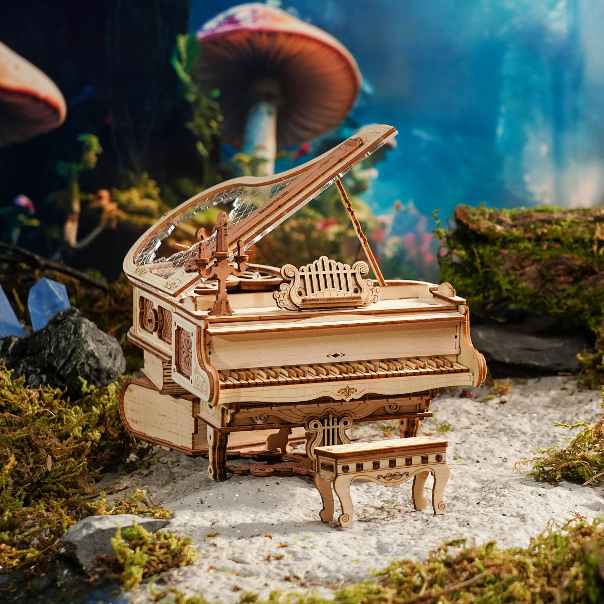ROKR, Magic Piano Mechanical Music Box, AMK81, 3D wooden music box puzzle, side angle