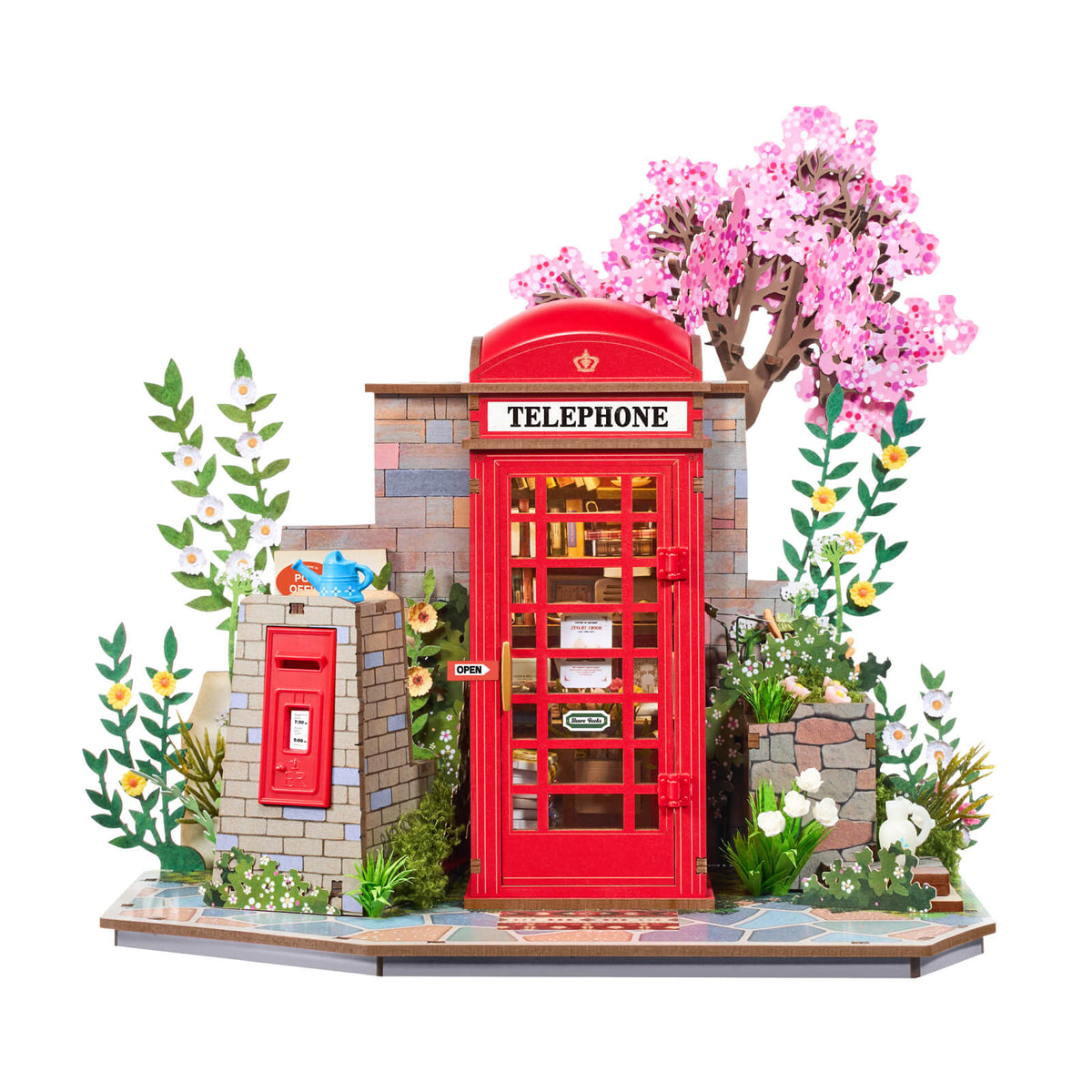 Rolife Blossom Book Booth 3D Wooden Puzzle TGS05 3D wooden puzzle model, product front view on neutral background