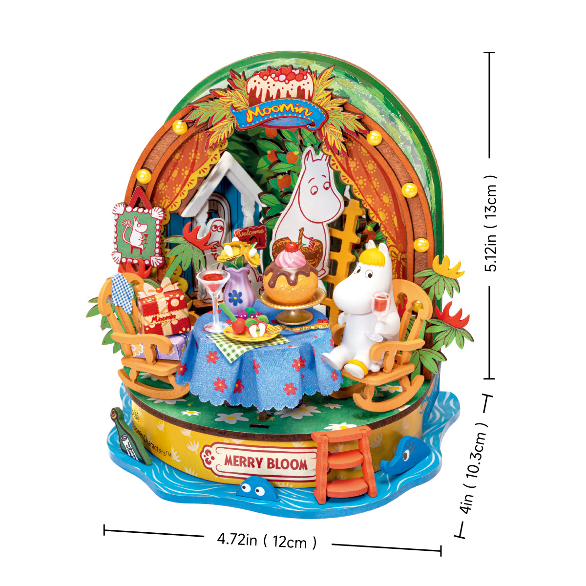 Snorkmaiden Garden Party dimension diagram showing the arched model height and width
