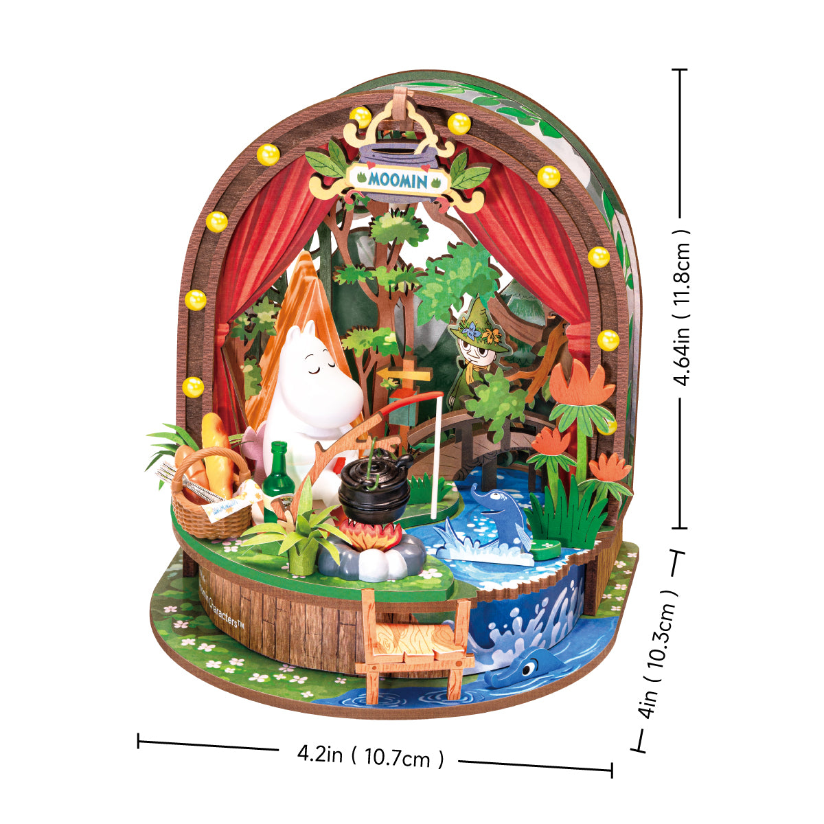 Moomintroll Forest Camp dimension diagram showing the arched woodland model size