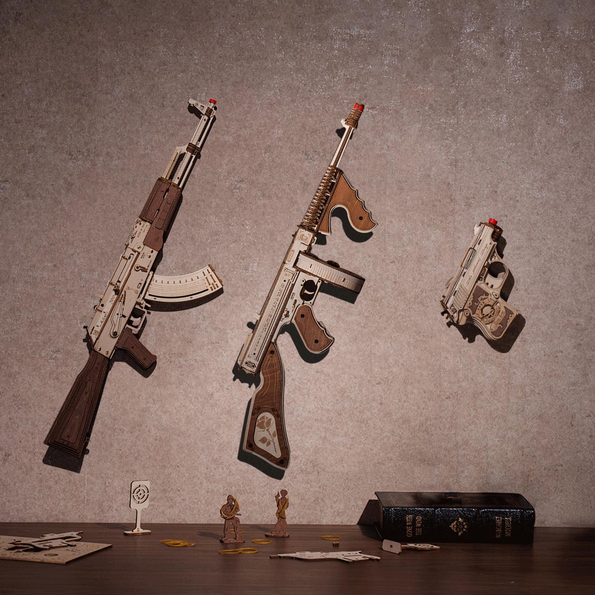 ROKR, Thompson Submachine Toy Gun, LQB01, 3D wooden toy gun puzzle, feature highlight
