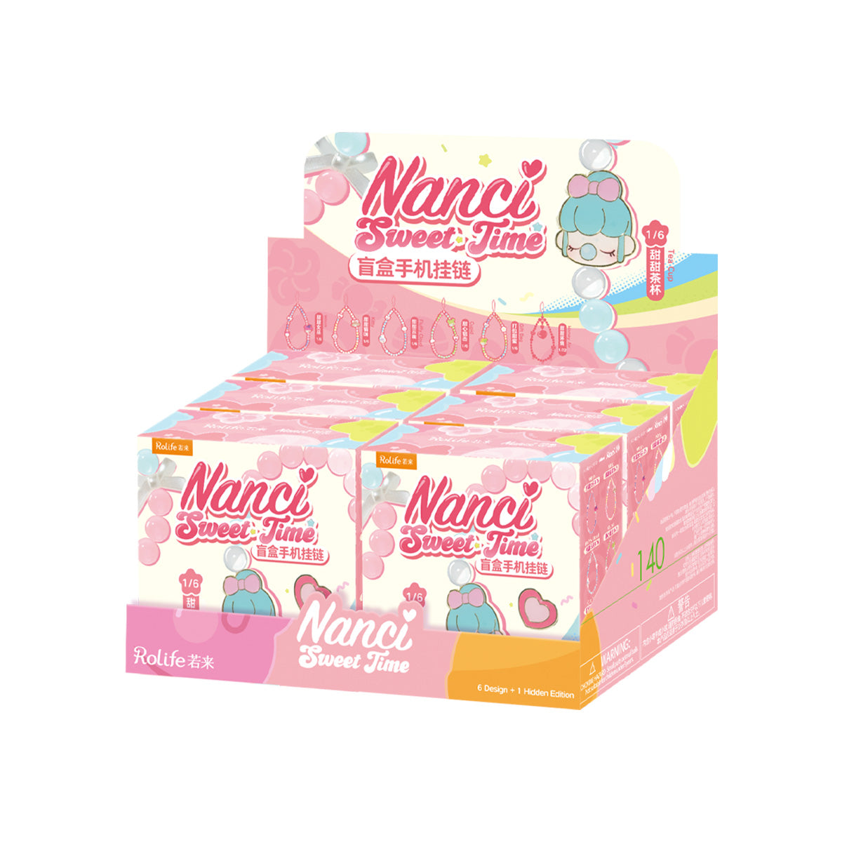 Rolife Nanci Sweet Time Mobile Phone Lanyard open retail display box containing six individual blind box packs, six designs plus one hidden edition.